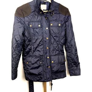 Banana Republic Navy Blue Belted Field Jacket w/ Faux Suede Accents Sz SX EUC